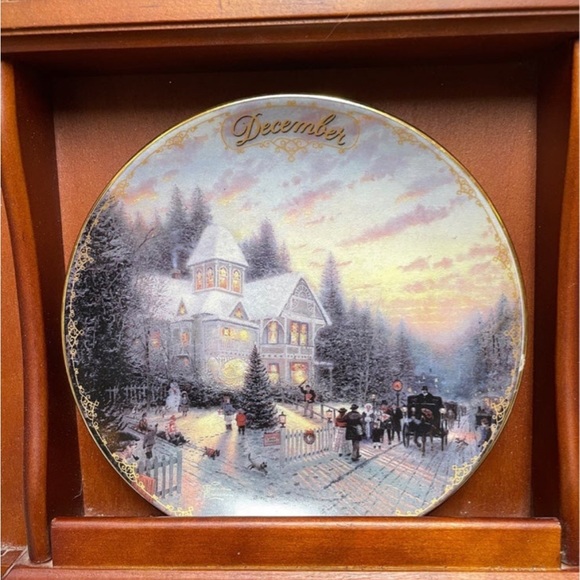 Thomas Kincade perpetual calendar with plates simpler times Christmas present pa - Picture 2 of 10